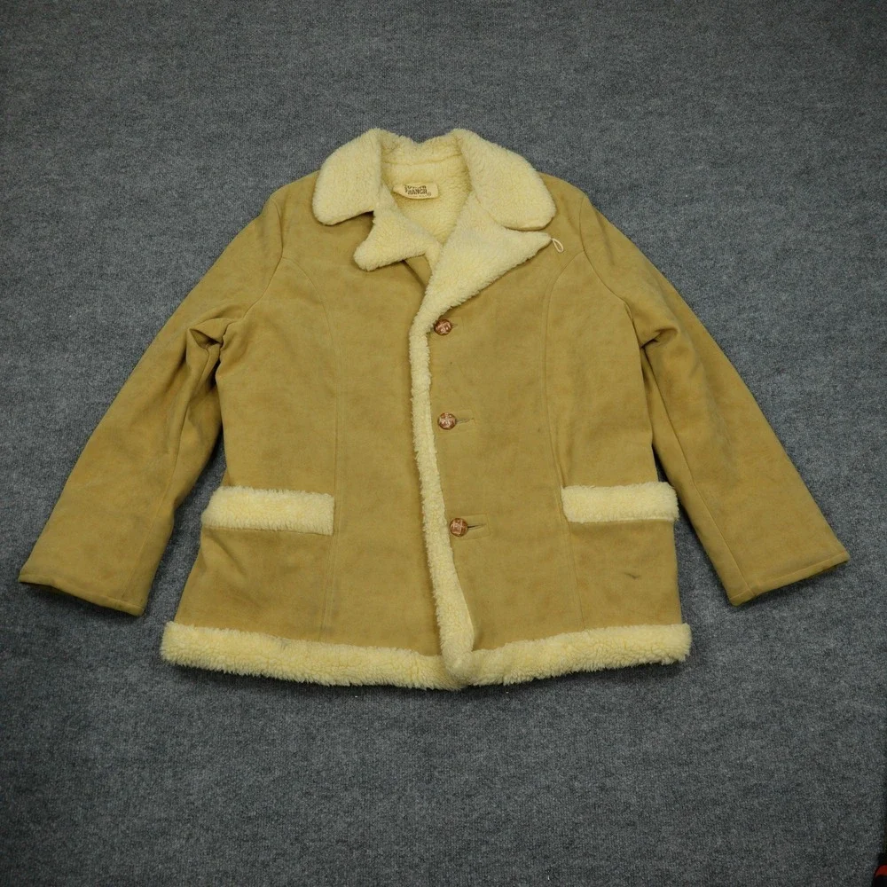 Vintage Town 'N Ranch Jacket Mens XL Tan Faux Suede Sherpa Lined Western 70s